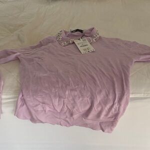Elegant Purple Women's Top with Embellished Collar NWT